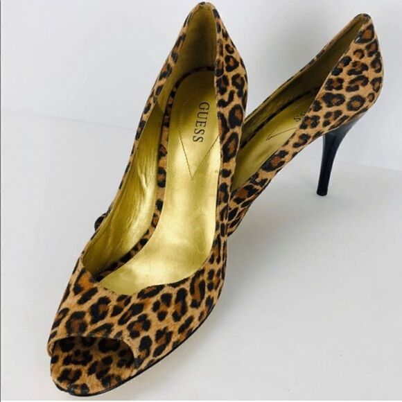 Guess Leopard Print Peep Toe Heels size 8.5 - Picture 1 of 9